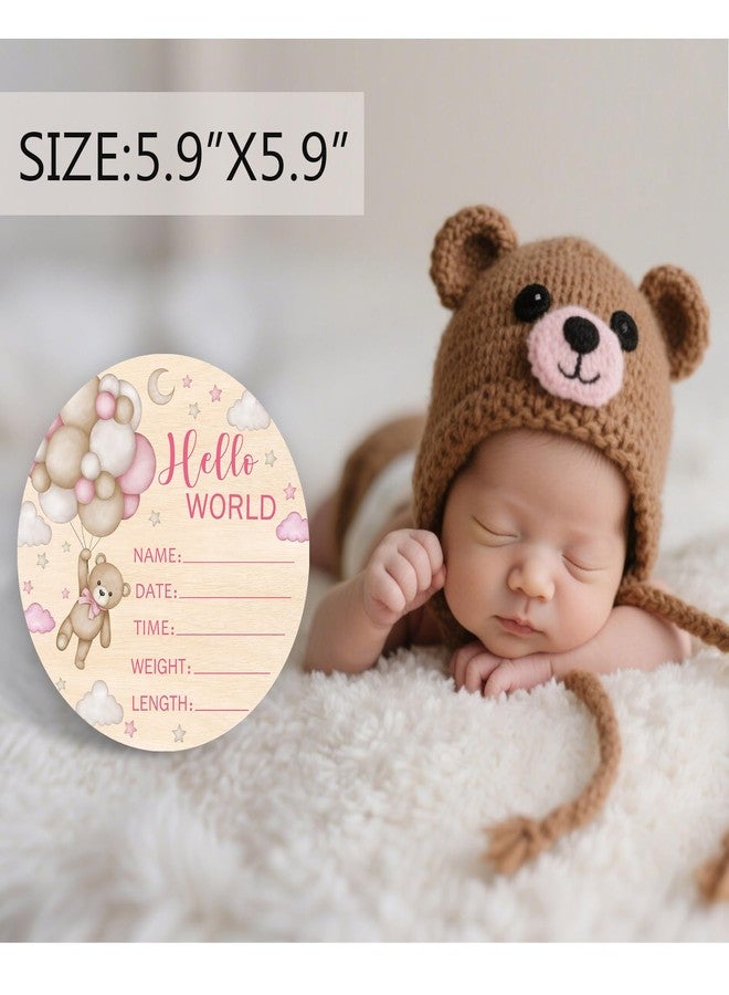 Andrain Double-Sided Wooden Newborn Birth Sign, Girl Pink Floral Elephant Baby Announcement Sign, Hello World Name Sign for Hospital, Gift for New Mom Baby Shower, Photography Prop - Image 3