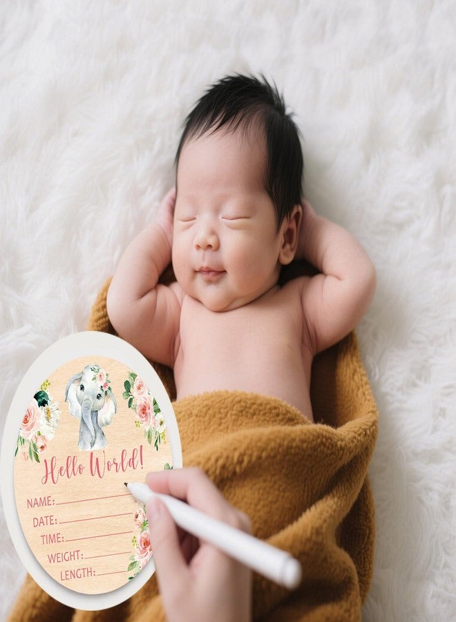 Andrain Double-Sided Wooden Newborn Birth Sign, Girl Pink Floral Elephant Baby Announcement Sign, Hello World Name Sign for Hospital, Gift for New Mom Baby Shower, Photography Prop - Image 5