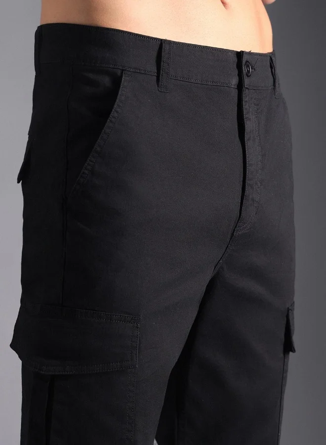 HIGH STAR Men’s Straight Fit Black Cargo Trousers – Trendy and Functional