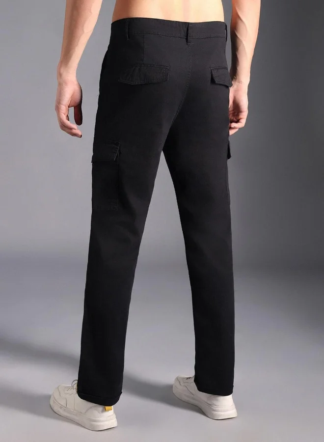 HIGH STAR Men’s Straight Fit Black Cargo Trousers – Trendy and Functional
