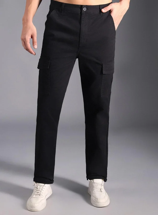 HIGH STAR Men’s Straight Fit Black Cargo Trousers – Trendy and Functional