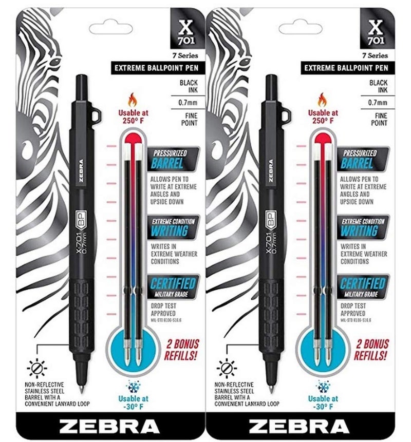 Zebra Technologies Zebra Pen X-701 Ballpoint Retractable Pen, 0.7mm Fine Point, Black Ink, Anti-Reflective Matte Black Finish (29811) - 2 Pack - Image 2