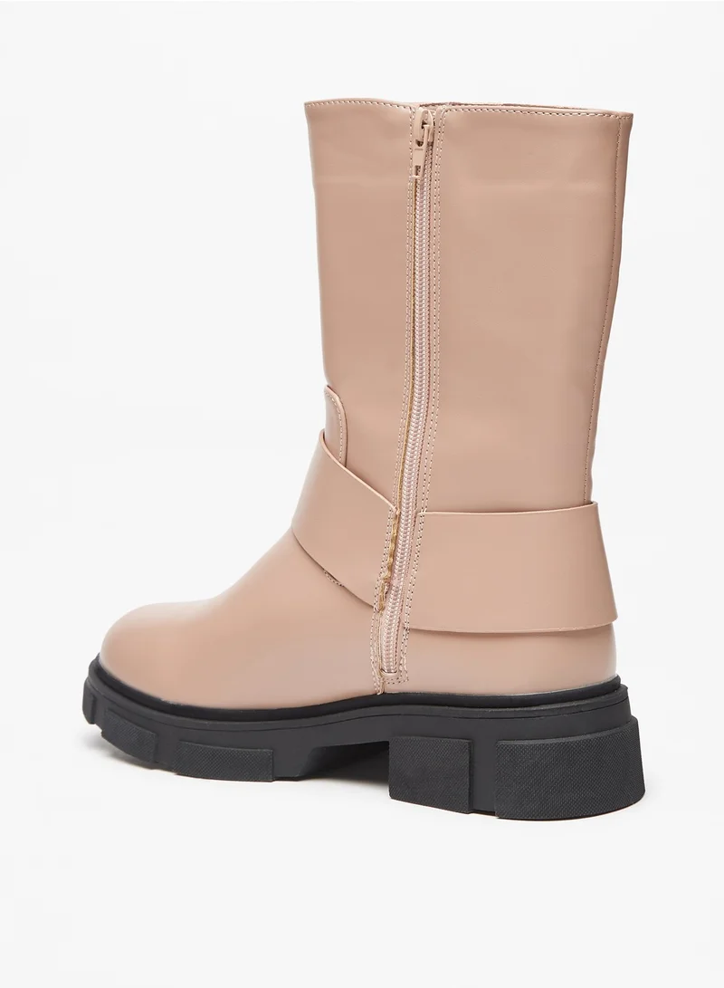 فلورا بيلا من شو إكسبرس Women Buckle Detail Boots with Block Heels and Zip Closure