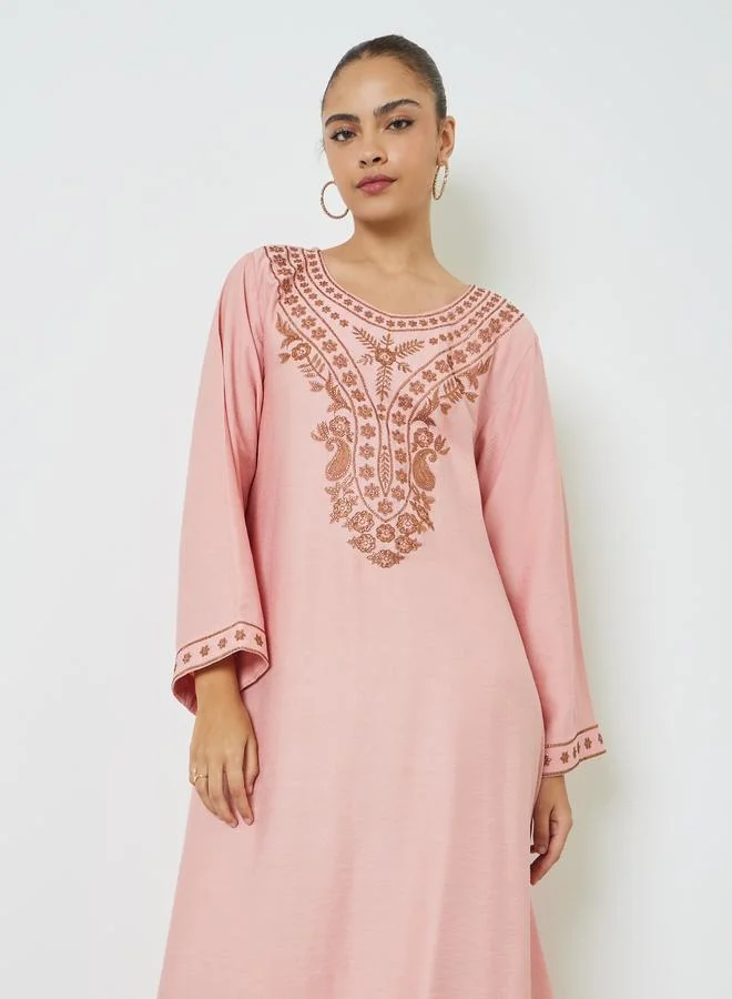 Amirah Pink Embroidered Jalabiya with Embellishment