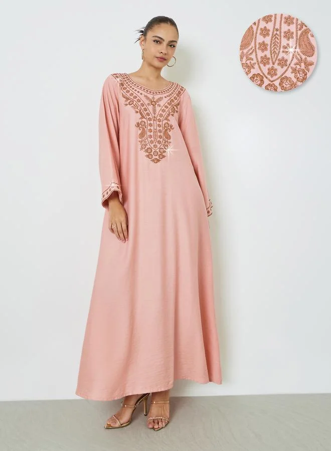 Amirah Pink Embroidered Jalabiya with Embellishment