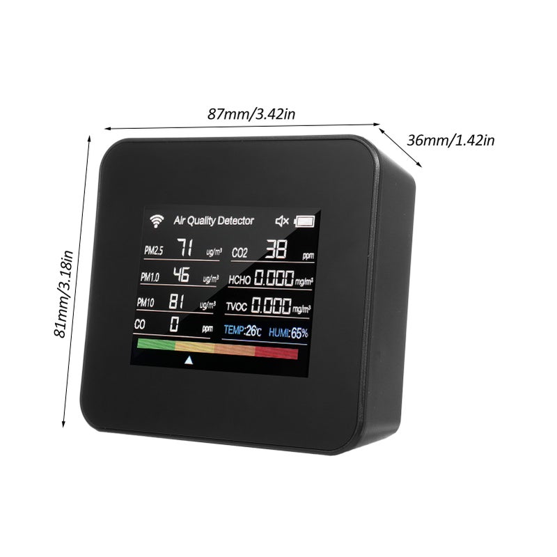 14-in-1 Indoor Air Quality Monitor Tuya WiFi Air Quality Detector Detects CO₂ CO TVOC HCHO Temperature and Humidity PM2.5 PM1.0 PM10 2.8inch TFT Color Display Support Cellphone APP Control with Time - Image 2