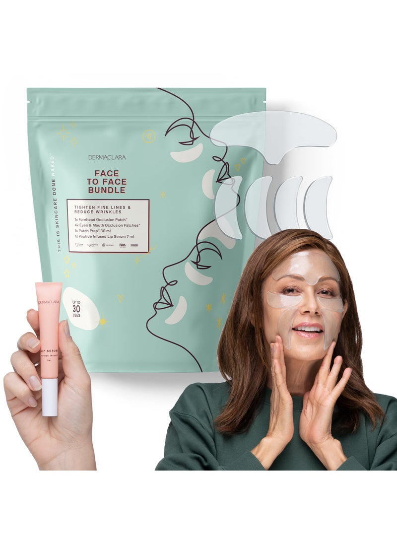 Dermaclara Dermaclara Face Patches Kit - Anti Wrinkle Patches for Frown & Smile Lines, Silicone Anti-Wrinkle Reusable Pads, Up to 30 Uses - 1 Forehead, 4 Eye & Mouth, 1 Patch Cleanser, 1 Peptide Lip Serum 