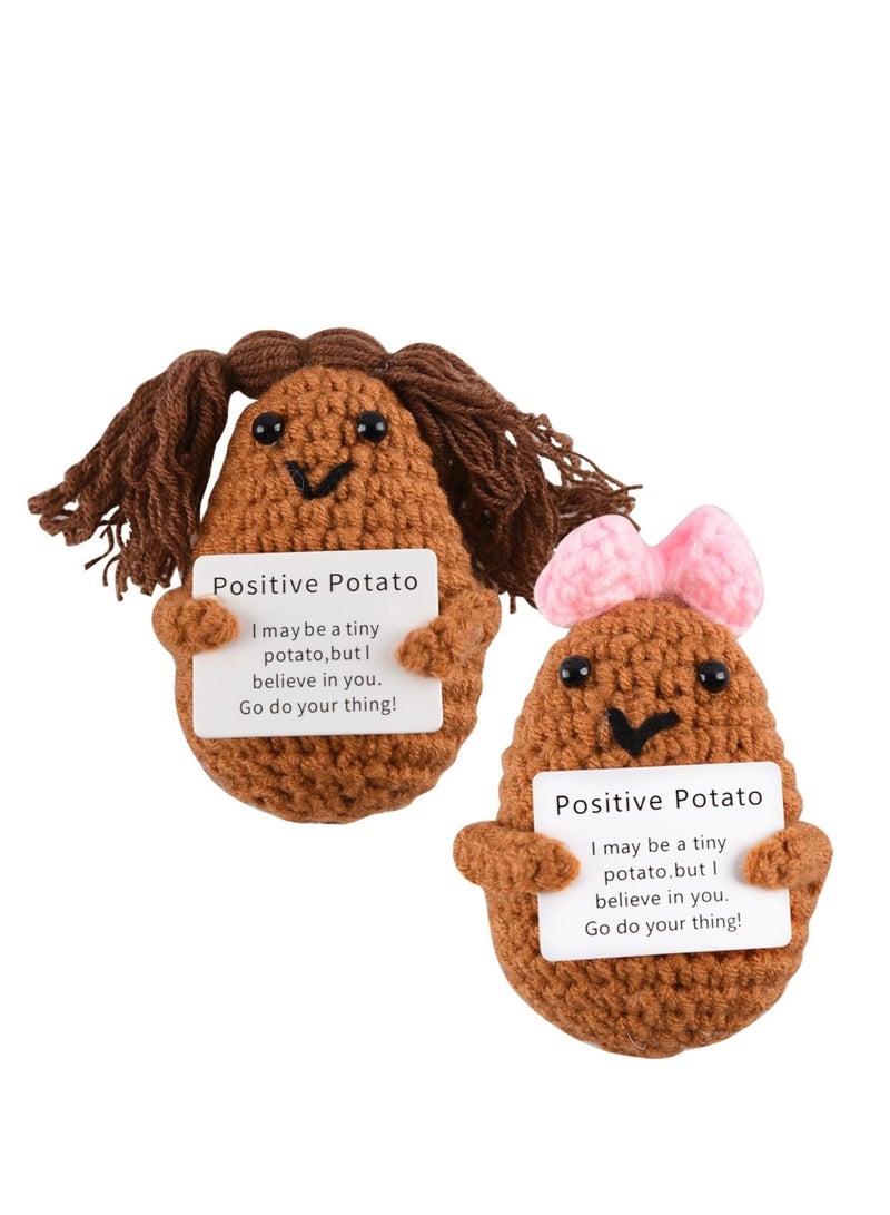 Excefore Handmade Positive Potato Toys, 2 Pcs Cute Mini Funny Positive Potato Knitted Plush Crochet Doll, Wool Positive Potato Crochet Doll, Gifts for Best Friends Lovers Birthday Gifts  - Image 1
