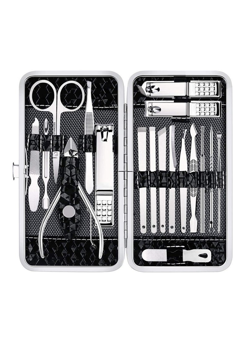عام مجموعة عناية بالأظافر والأقدام - 18 قطعة من مجموعة عناية بالأظافر والأقدام من الفولاذ المقاوم للصدأ، مجموعة جمال محترفة، أدوات عناية بالأظافر مع حقيبة سفر فاخرة باللون الأسود - Image 1