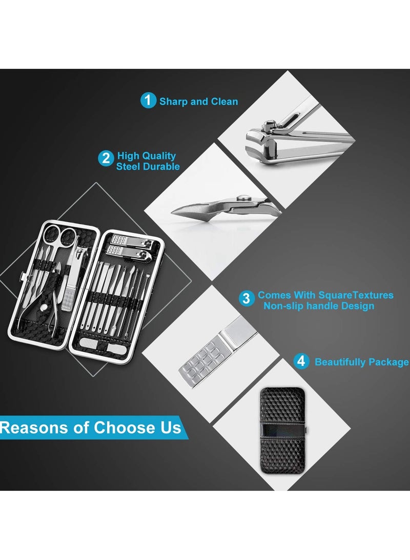 عام مجموعة عناية بالأظافر والأقدام - 18 قطعة من مجموعة عناية بالأظافر والأقدام من الفولاذ المقاوم للصدأ، مجموعة جمال محترفة، أدوات عناية بالأظافر مع حقيبة سفر فاخرة باللون الأسود - Image 4
