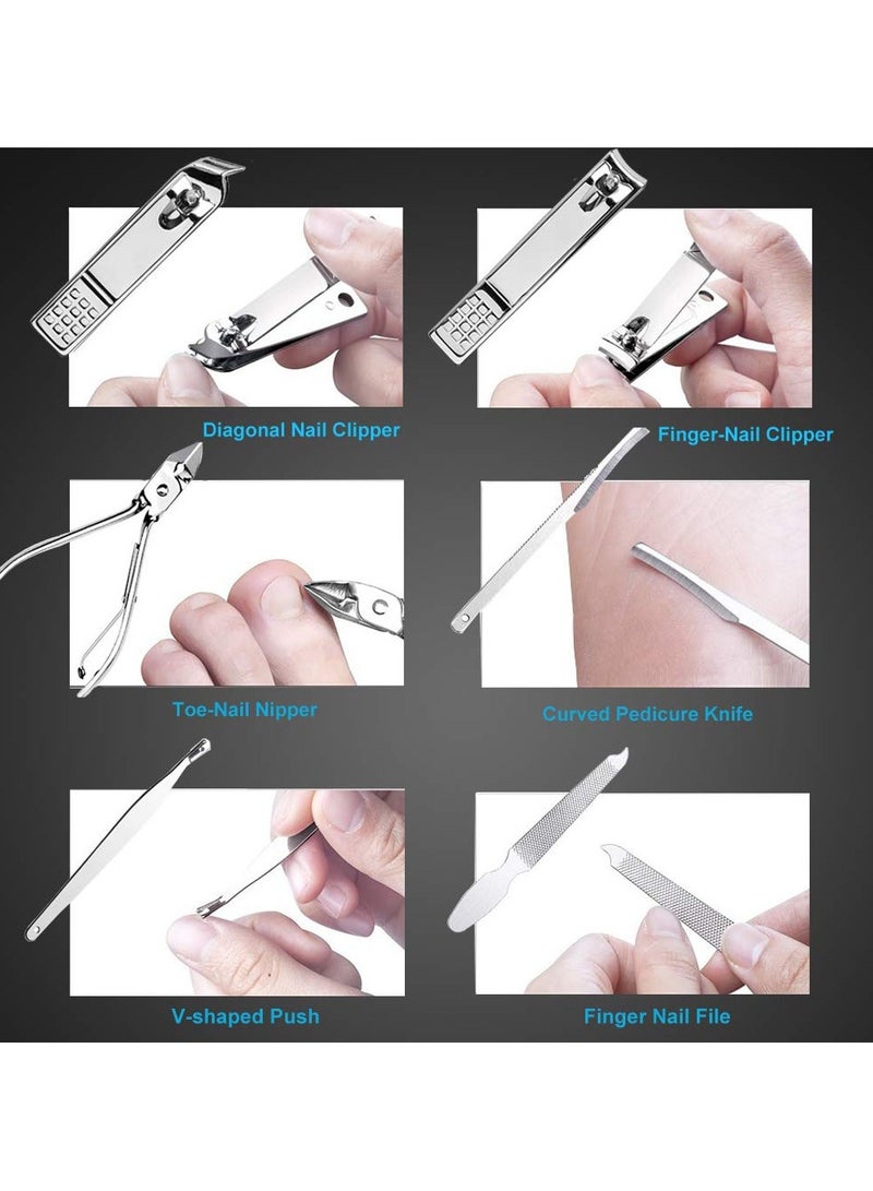 عام مجموعة عناية بالأظافر والأقدام - 18 قطعة من مجموعة عناية بالأظافر والأقدام من الفولاذ المقاوم للصدأ، مجموعة جمال محترفة، أدوات عناية بالأظافر مع حقيبة سفر فاخرة باللون الأسود - Image 5