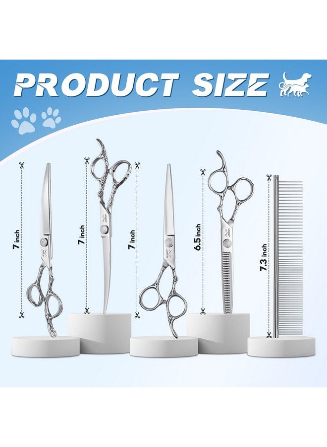 جيسون طقم مقصات العناية بالكلاب من جيسون، مجموعة مقصات احترافية للكلاب 6 في 1 - مقص ترقق 6.5 بوصة، مقص مستقيم 7 بوصة، مقص منحني لأعلى 7 بوصة، مقص منحني لأسفل 7 بوصة ومشط للكلاب والقطط والحيوانات الأليفة (فضي) - Image 5