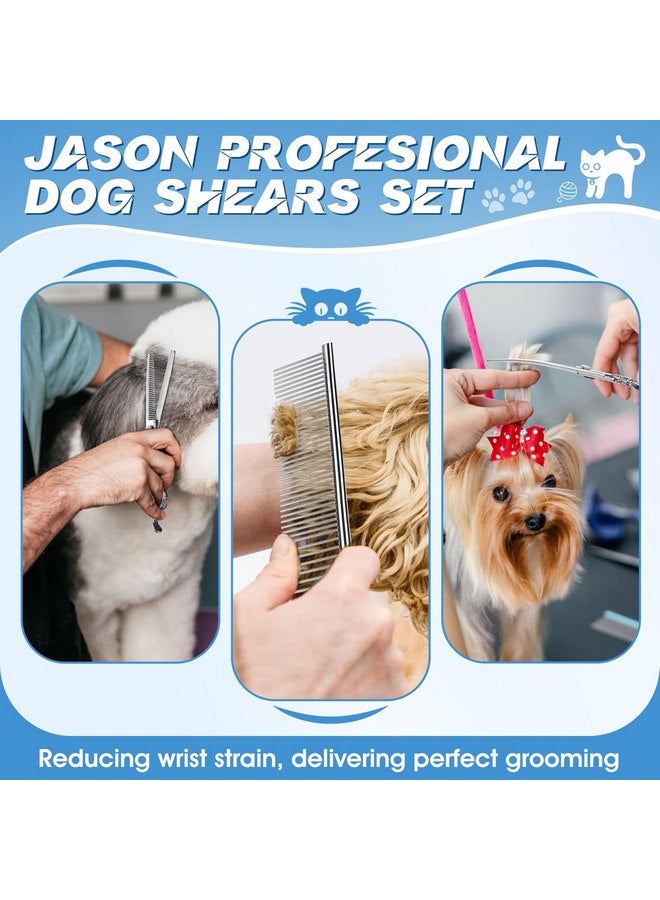 جيسون طقم مقصات العناية بالكلاب من جيسون، مجموعة مقصات احترافية للكلاب 6 في 1 - مقص ترقق 6.5 بوصة، مقص مستقيم 7 بوصة، مقص منحني لأعلى 7 بوصة، مقص منحني لأسفل 7 بوصة ومشط للكلاب والقطط والحيوانات الأليفة (فضي) - Image 3