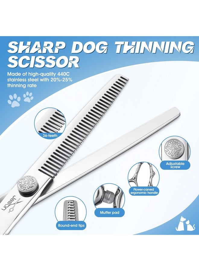 جيسون طقم مقصات العناية بالكلاب من جيسون، مجموعة مقصات احترافية للكلاب 6 في 1 - مقص ترقق 6.5 بوصة، مقص مستقيم 7 بوصة، مقص منحني لأعلى 7 بوصة، مقص منحني لأسفل 7 بوصة ومشط للكلاب والقطط والحيوانات الأليفة (فضي) - Image 2