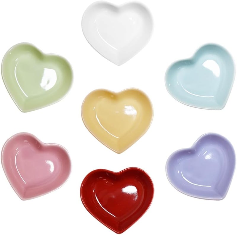 Lotatheta One for each 7 Colors Soy Sauce Dish Heart Shaped Porcelain Ceramic Dip Dipping Bowls 165 oz for Dinner Baking BBQ and Cooking Total 7 pcs - Image 1