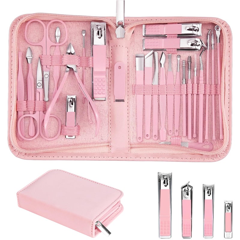 LUCK AROUND Nail Clippers Set, 26 Piece Manicure Set & Pedicure Kit, Stainless Steel Fingernail & Toenail Clipper Cutters, Professional Nail Care Tools with Luxurious Travel Case for Men and Women, Pink - Image 2