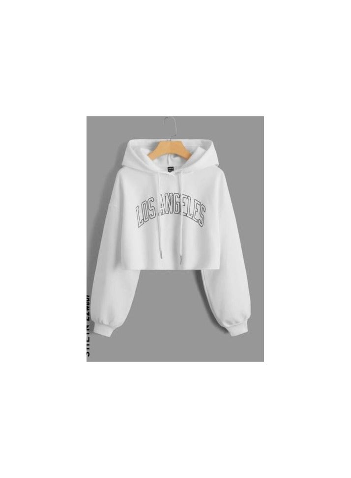 Women's short round neck hoodie - White