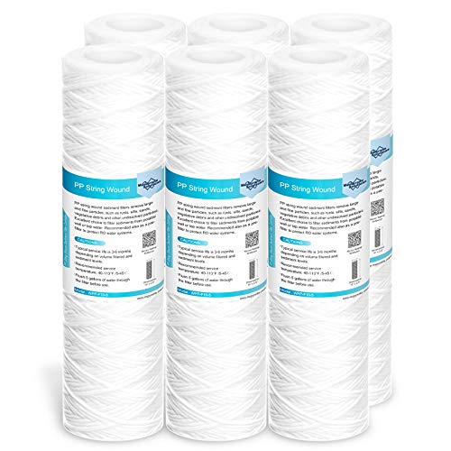 Membrane Solutions 50 Micron 10"x2.5" String Wound Whole House Water Filter Replacement Cartridge Universal Sediment Filters for Well Water - 6 Pack - Image 1