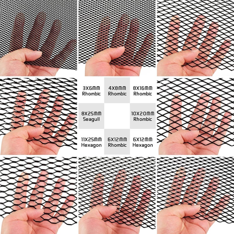 AggAuto Universal 40"x13" Car Grill Mesh - Aluminum Alloy Automotive Grille Insert Bumper 8x25mm Seagull Hole, One of the Most Multifunctional Shape Grids 100x33cm Black - Image 3