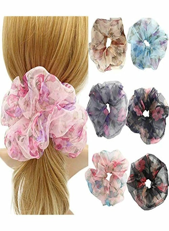 Kiyan Colorful Elastic Hair Bands Organza Hair Scrunchies Ponytail Holder New Pack of 6 - Image 1