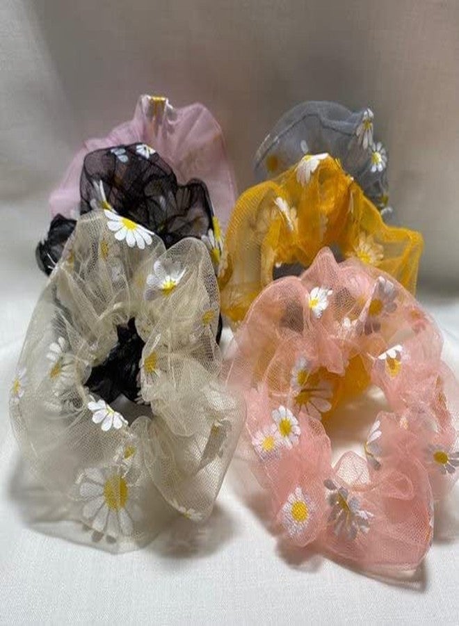 Kiyan Colorful Elastic Hair Bands Organza Hair Scrunchies Ponytail Holder New Pack of 6 - Image 3