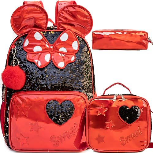 Meetbelify Backpack for Girls 16" Backpacks for Girls for School Sequin Backpack with Lunch Box for Elementary Students - Image 1