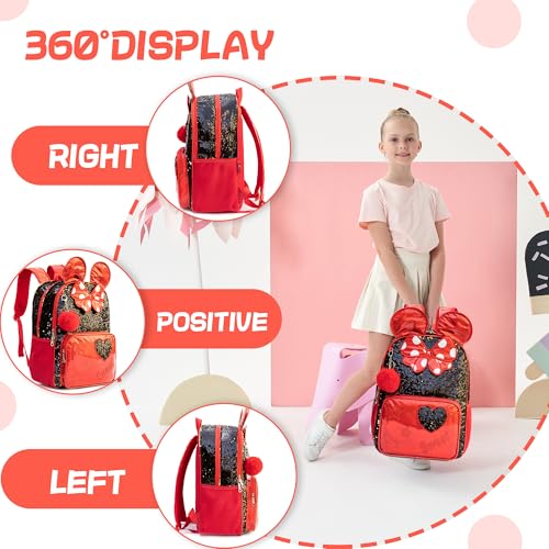 Meetbelify Backpack for Girls 16" Backpacks for Girls for School Sequin Backpack with Lunch Box for Elementary Students - Image 3