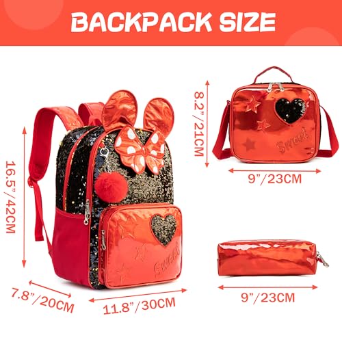 Meetbelify Backpack for Girls 16" Backpacks for Girls for School Sequin Backpack with Lunch Box for Elementary Students - Image 2