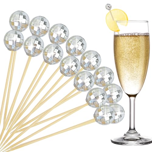 BOKFJBP 100Pcs Disco Ball Cocktail Pick,Silver Mirror Ball Decorative Toothpicks for Appetizers Bamboo Cocktail Skewers 4.7IN Disco Mirror Ball Drink Stirrers for Birthday Wedding 70sTheme Party Supplies - Image 1