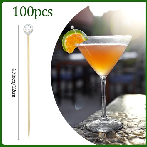 BOKFJBP 100Pcs Disco Ball Cocktail Pick,Silver Mirror Ball Decorative Toothpicks for Appetizers Bamboo Cocktail Skewers 4.7IN Disco Mirror Ball Drink Stirrers for Birthday Wedding 70sTheme Party Supplies - Image 2
