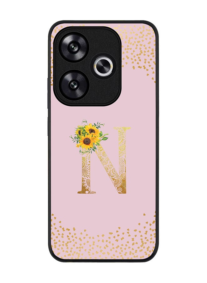 Stylizedd Rugged Black edge case for Xiaomi Poco F6 / Xiaomi Redmi Turbo 3 Case Cover- Custom Monogram Initial Letter Floral Pattern Alphabet - N (Pink) - Image 1