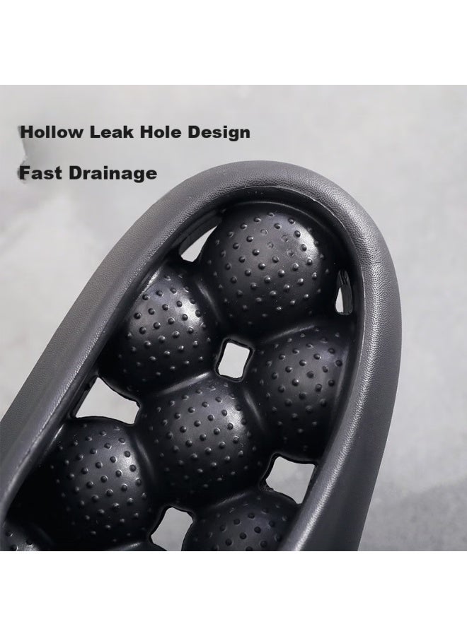 Guoluofei Bathroom Leakproof Slippers Summer Indoor Bath Anti-slip Hollow Out Massage Slippers Black Size 39-40 - Image 2