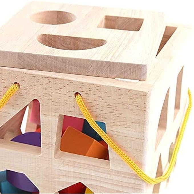 19 HOLES SHAPE SORTER TOY, MY FIRST WOODEN COLORFUL BUILDING BLOCKS, GEOMETRY RECOGNITION SHAPE PUZZLE, LEARNING MATCHING AND SORTING TOY FOR TODDLERS BABY KIDS (19 HOLES) - Image 4