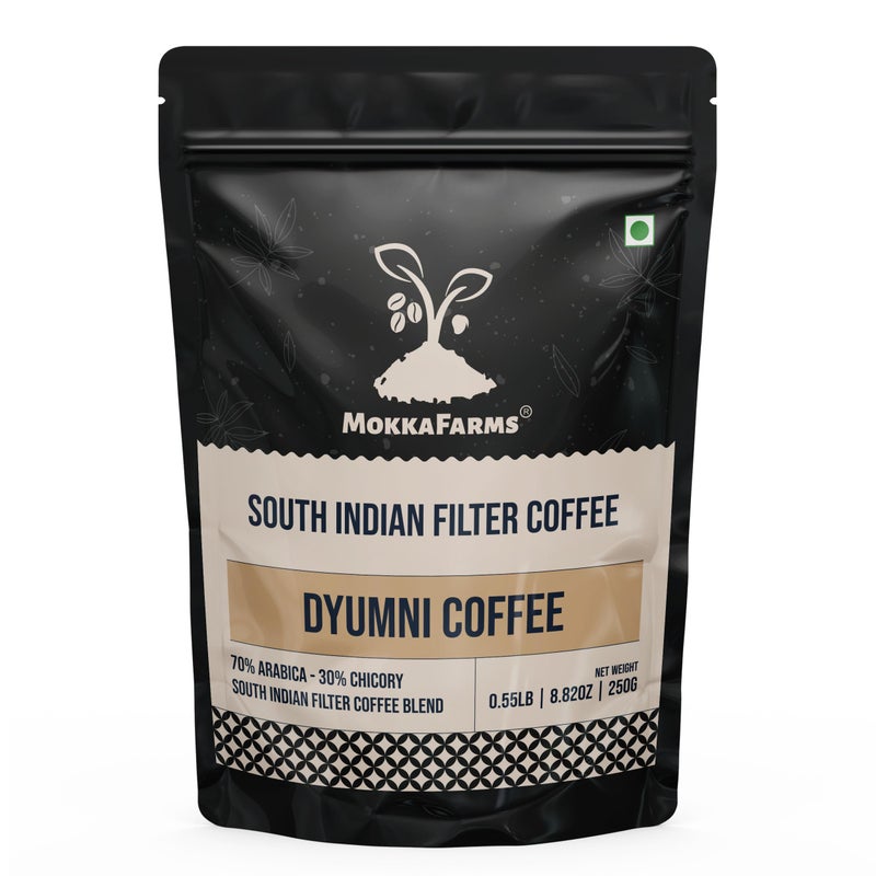 MOKKAFARMS قهوة موكا فارم التقليدية من جنوب الهند 250 جرام - قهوة ديومني | 70% أرابيكا، 30% شيكوري | محمصة ومطحونة طازجة، نكهة، رائحة | من المزرعة إلى المائدة، قهوة مزرعة | كيس بسحاب ذو صمام أحادي الاتجاه | - Image 1