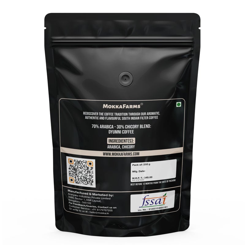 MOKKAFARMS قهوة موكا فارم التقليدية من جنوب الهند 250 جرام - قهوة ديومني | 70% أرابيكا، 30% شيكوري | محمصة ومطحونة طازجة، نكهة، رائحة | من المزرعة إلى المائدة، قهوة مزرعة | كيس بسحاب ذو صمام أحادي الاتجاه | - Image 2