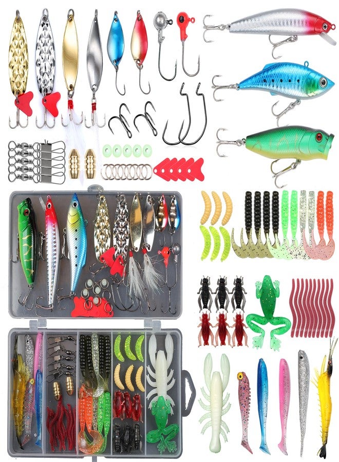 EXAURAFELIS 79pcs Fishing Lures Fishing Bait Bass Lures kit Tackle Including Crankbaits Metal Spoons Plastic Worms Jigs Topwater Lures Tackle Box Fishing Gear Lures Kit Set - Image 1