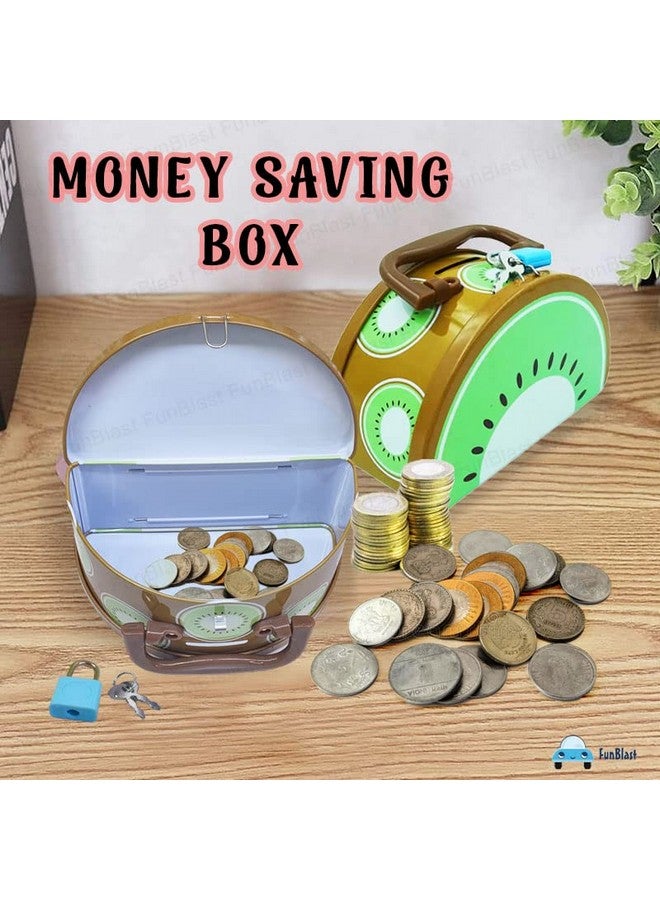 FunBlast Piggy Bank for Kids with Lock - Fruit Shaped Coin Box for Kids, Boys, Girls, Money Saving Tin Coin Box, Gullak for Kids, Money Box for Kids, Birthday Return Gift (Multicolor) - Image 3