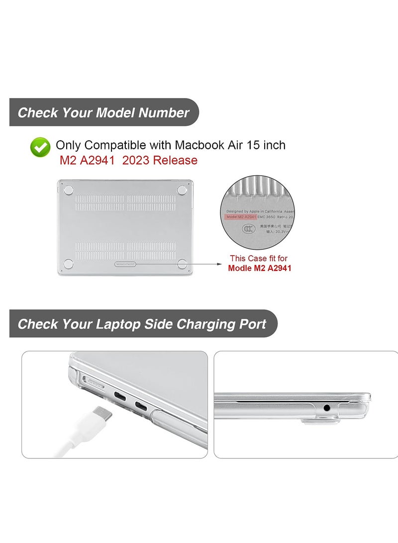 حافظة صلبة بلون أبيض شفاف متوافقة مع حافظة 2023 M2 MacBook Air 15 بوصة موديل A2941 مع حافظة صلبة لحماية شاشة شبكية العين السائلة مقاس 15.3 بوصة - Image 3