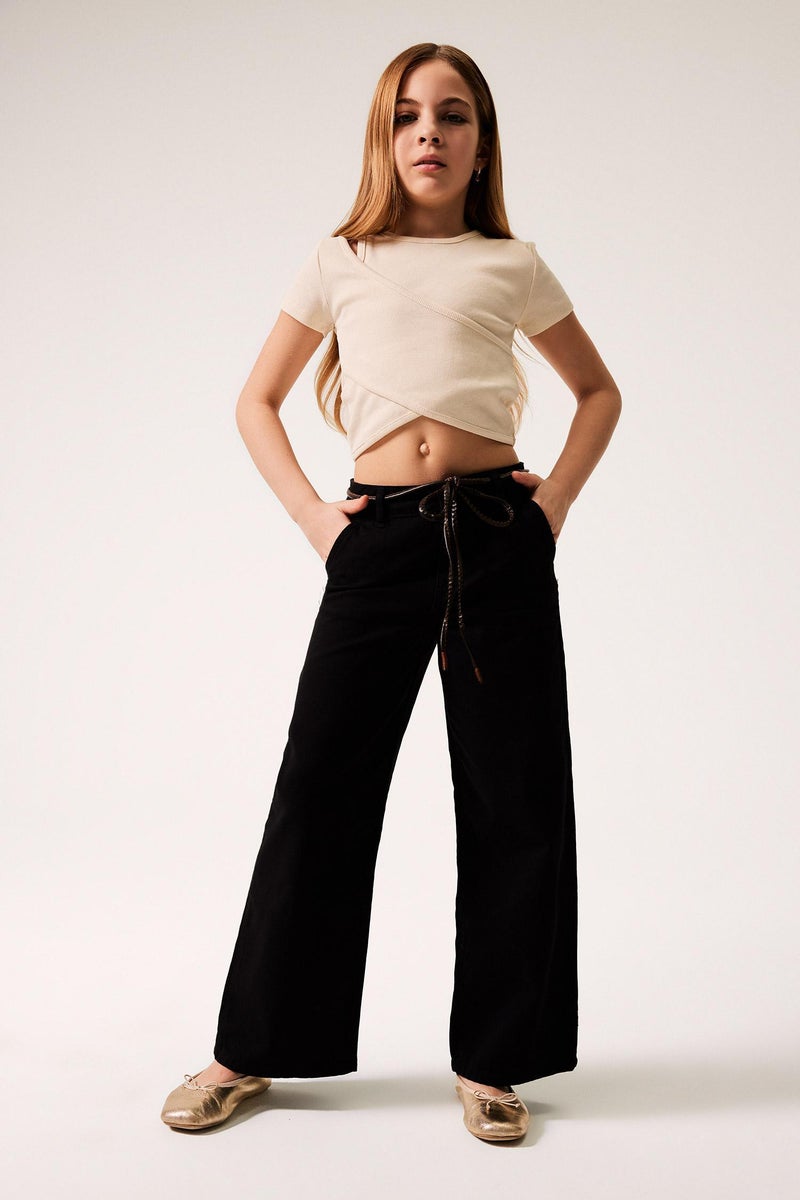 DeFacto Black Girl Girl Wide Leg Cotton Trousers Casual - Image 1