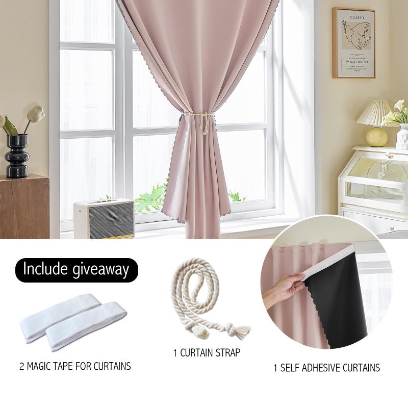 A-jazz AJAZZ self Adhesive Portable 100% Blackout Curtains Simple and Easy to installBedroom Window Thermal Lnsulated Kitchen Room Darkening Black Small Drapes 1-Pack - Image 2