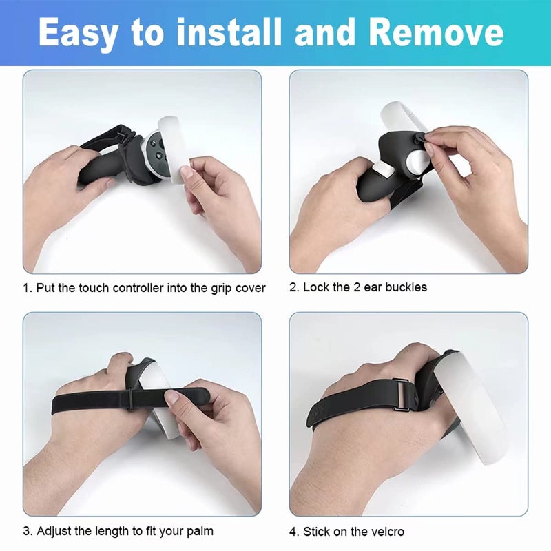 AMZDM Controller Grip for Oculus Quest 2 Accessories Grips Cover for VR Touch Controllers Covers Protector with Non-Slip Thumb Grips 1Pair Black - Image 4