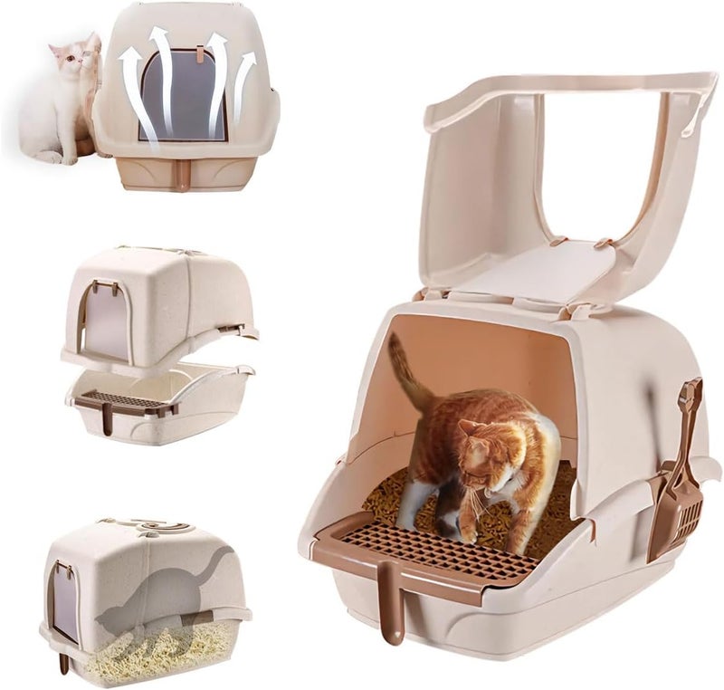 gluckluz KSA market compliant quality Large Enclosed Cat Litter Box, Hooded Odorless Kitty Toilet Pan with Lid & Scoop, Anti-Splash Litter Filter Foot Pedal Ketten Sand Basin Training Set for Medium Large Adult Cats, 58*43*41.5CM Quick use-switch compatible build - Image 1