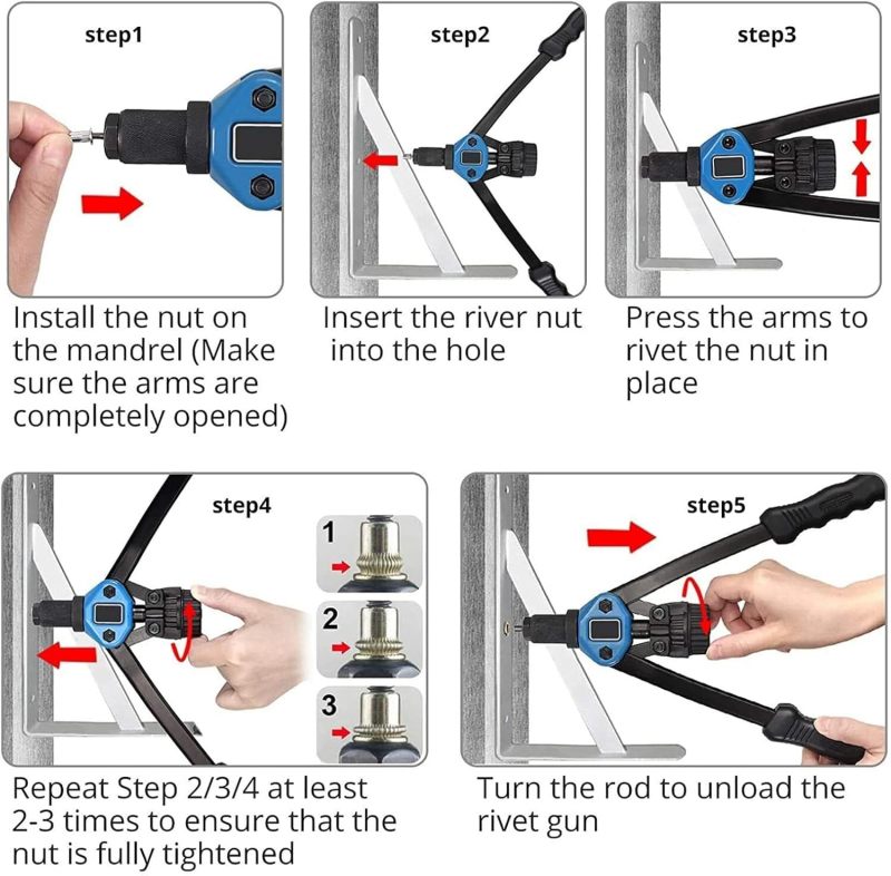 Rivet Nut Tool Kit - Multi-Specification Chromium Vanadium Steel, High Strength Corrosion Resistance, Ergonomic Anti-Slip Grip, Portable Anti-Static Storage Box for DIY Enthusiasts, Car Modification, - Image 4
