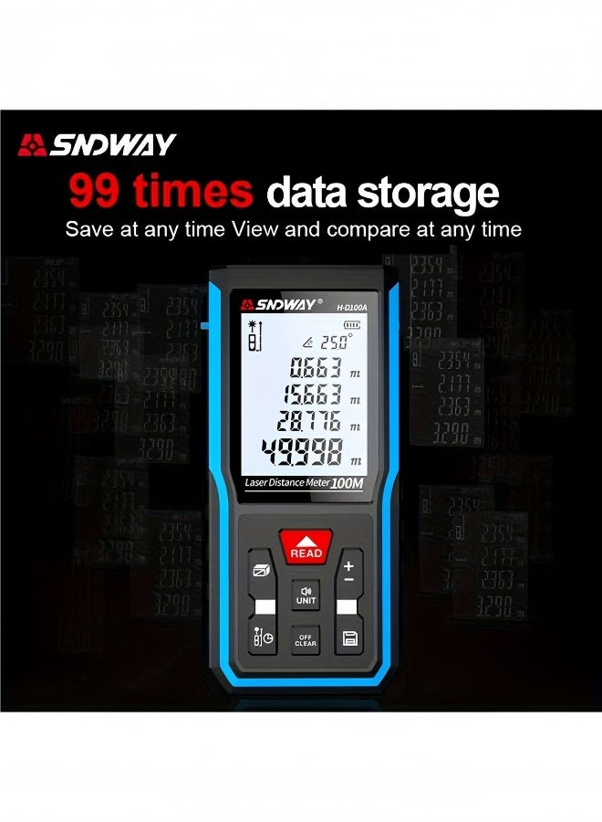SNDWAY 100M Handheld Digital Laser Distance Meter with USB Rechargeable & Real-Time Electric Angle, Infrared Laser Rangefinder, Laser Tape Measure, M/in/Ft Unit Switching, Single/Area/Volume/Pythagorean Mode - Image 5