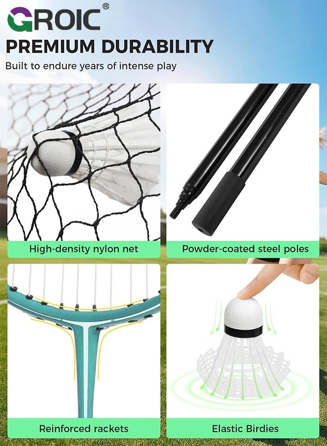GROIC Badminton Net Set with Badminton Net,2 Rackets, 2 Shuttlecocks,Storage Case,Badminton Set for Indoor & Outdoor Games, Backyard Family Fun,Badminton Rackets Set - Image 3