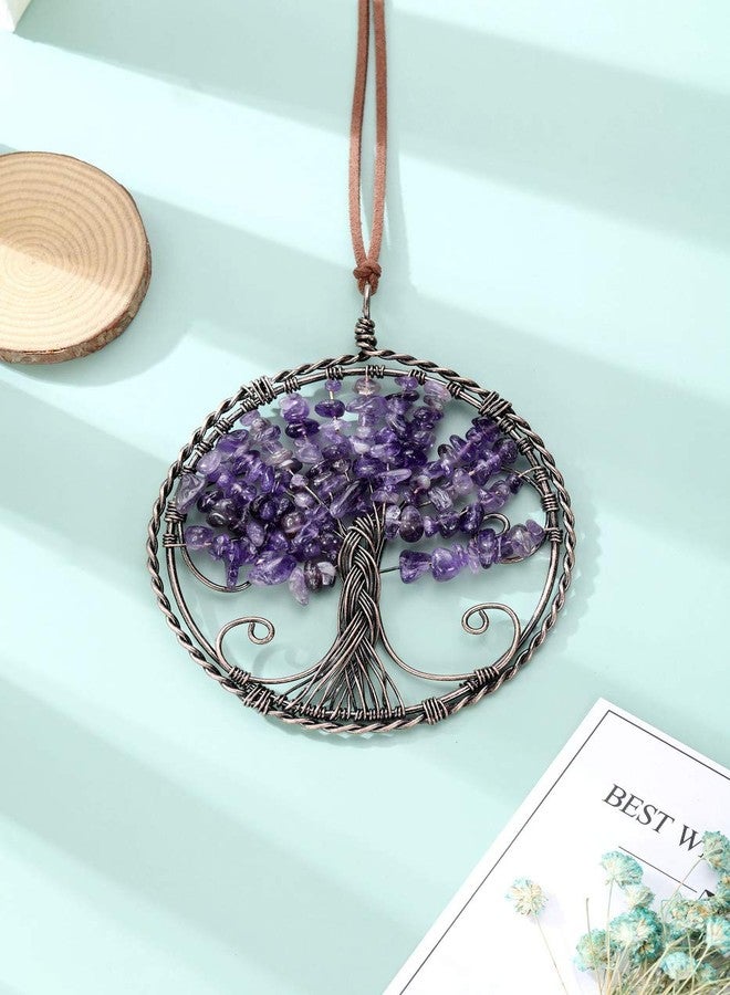 PESOENTH Amethyst Life Tree Dream Catcher Wall Hanging Decor Boho Handmade Purple Crystals and Healing Stones Dreamcatcher Car Window Hanging Decorations Home Bedroom Wall Art Ornament - Image 3