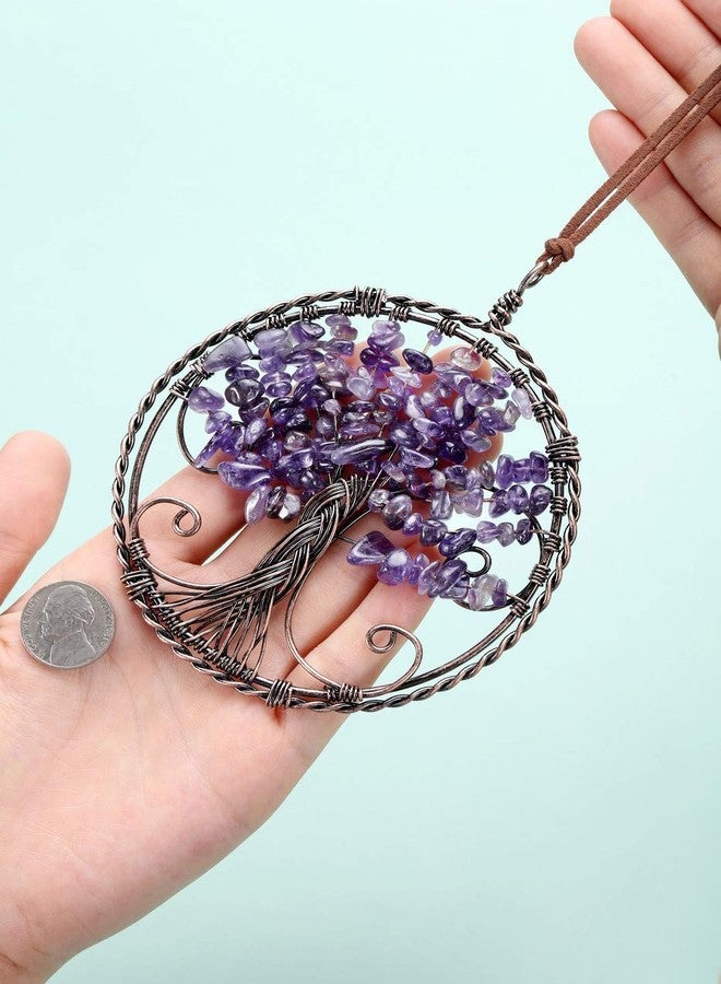 PESOENTH Amethyst Life Tree Dream Catcher Wall Hanging Decor Boho Handmade Purple Crystals and Healing Stones Dreamcatcher Car Window Hanging Decorations Home Bedroom Wall Art Ornament - Image 4