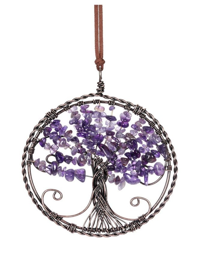 PESOENTH Amethyst Life Tree Dream Catcher Wall Hanging Decor Boho Handmade Purple Crystals and Healing Stones Dreamcatcher Car Window Hanging Decorations Home Bedroom Wall Art Ornament - Image 1