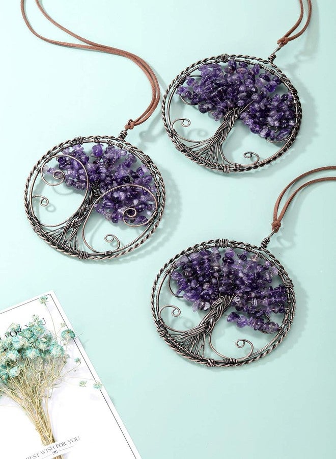 PESOENTH Amethyst Life Tree Dream Catcher Wall Hanging Decor Boho Handmade Purple Crystals and Healing Stones Dreamcatcher Car Window Hanging Decorations Home Bedroom Wall Art Ornament - Image 2