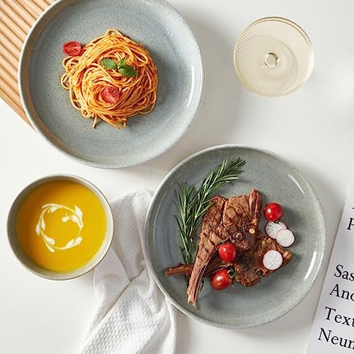 Pokini Ceramic Dinnerware Sets for 6, 18 Pieces Stoneware Plates and Bowls Sets, Chip and Stain Resistant Modern Dishes, Dishwasher & Microwave Safe Dinner Set, Gradient Green - Image 4
